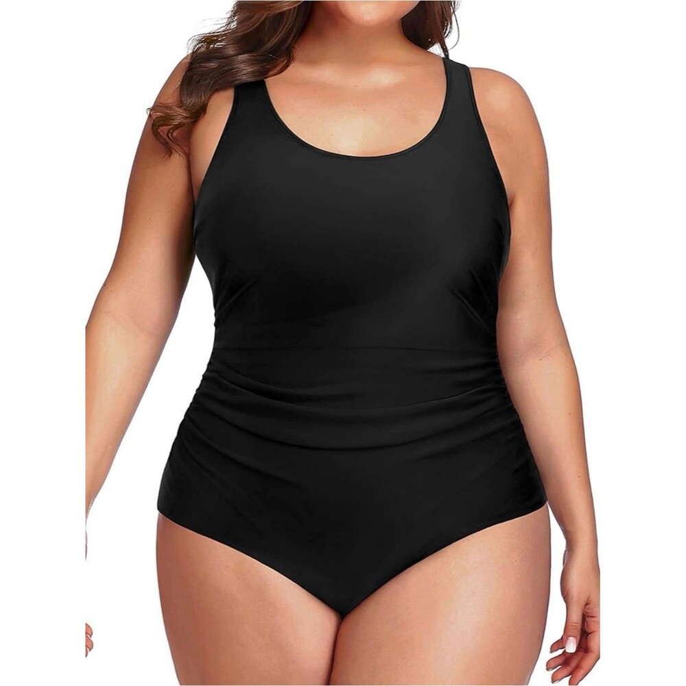 Daci Black One Piece Swimsuit Athletic Tummy Control Ruched XL NWT
